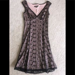 Betsy Johnson Women’s black over nude lace dress